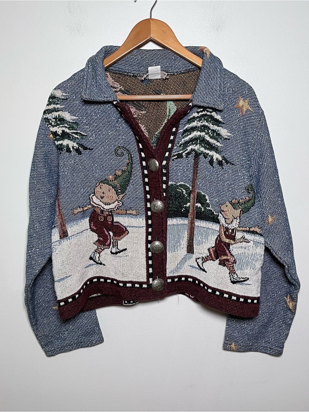 Vintage Painted Pony Christmas Tapestry Jacket Size Medium Elf Santa Whimsical